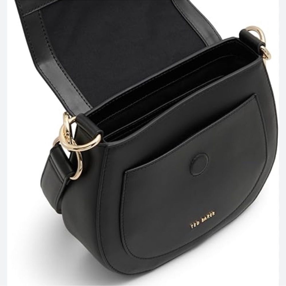 Ted Baker Darcell Black Faux Leather Gold Tone Logo Textured Grosgrain Strap Bag - Picture 7 of 16